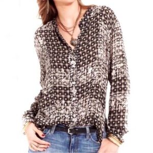 Free People Caravan Shirt Long Sleeve Lightweight Beige and Black Small